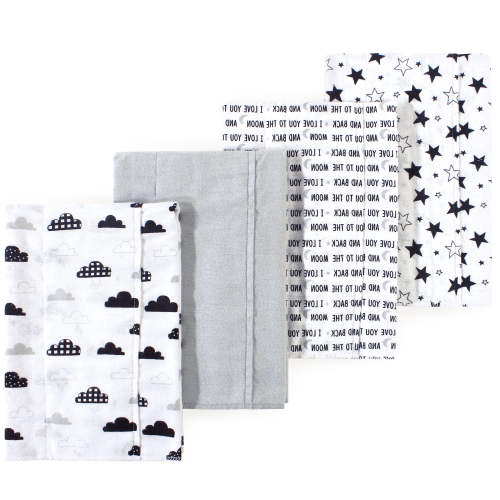 Luvable Friends Hudson Baby Flannel Burp Cloths 4pk, Black Moon
