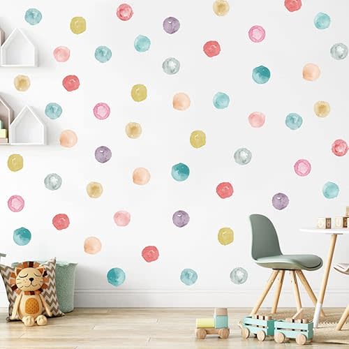 Polka Dot Wall Decals Removable Watercolor Wall Sticker for Kids Baby Girls Living Room Bedroom Playroom (Colorful Planet)…