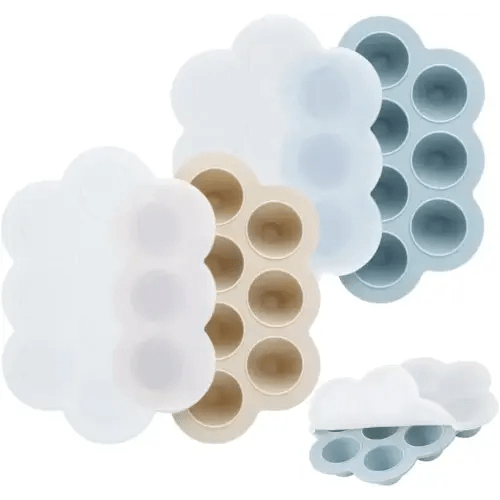 PandaEar 2 Pack Baby Food Freezer Tray with Lids, Silicone Baby Food Storage Container for Homemade Baby Food, Fruit, Purees and Breastmilk (Blue/Tan)