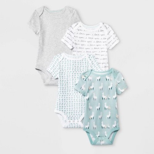 Baby 4pk Short Sleeve Llama Love Bodysuit - Cloud Island™, Size: 0-3M