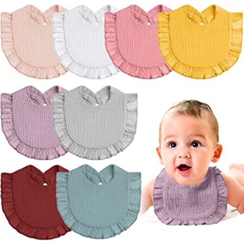 8 Pcs Muslin Baby Bibs Bandana Drool Bibs Absorbent Burp Gauze Cloths Adjustable Bibs for Toddler Infant Girls Boys Feeding