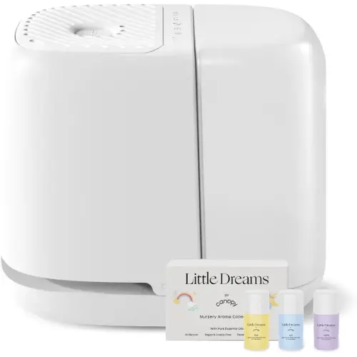 Canopy Nursery Humidifier 2.0, White, 36 HR Run Time, 2.5L Capacity Tank - Sleep Lights, White Noise, Clean Aroma Diffusion - Promote Deep Sleep & Happy Skin - Humidifier, Filter & Aroma Kit