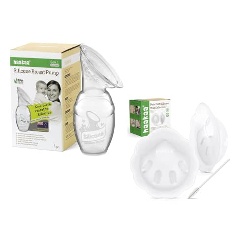haakaa Manual Breast Pump 4oz/100ml & haakaa Petal Soft Silicone Milk Collector 1oz,2pcs Combo