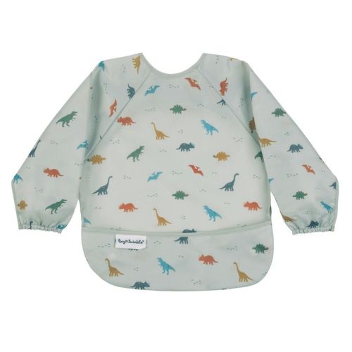Tiny Twinkle Mess-Proof/Waterproof Long-Sleeve Baby Bib, Machine Washable Smock for Eating (Dinosaur, Small 6-24 Months)