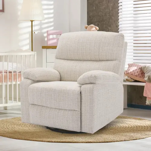 Power Recliner Chair Swivel Glider, Nursery Glider Recliner, Chenille Rocking Recliner Chair For Living Room-Beige