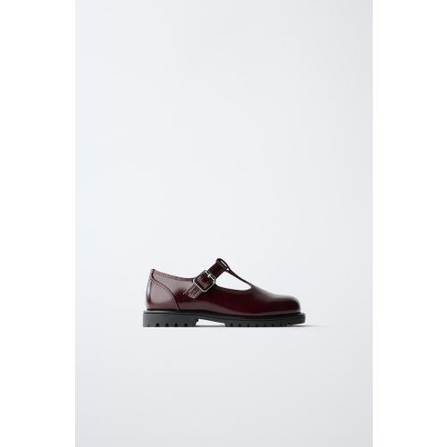 T-STRAP BALLET FLATS - Burgundy Red | ZARA United States