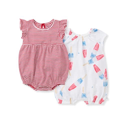 Romper, 100% Organic Cotton One-piece Bubble Shortall and Layette Set Girl Outfit, 2-Pack