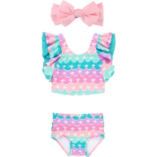 Mermaid Butterfly Tankini Two-Piece Swimsuit & Headband Set, 6-12M