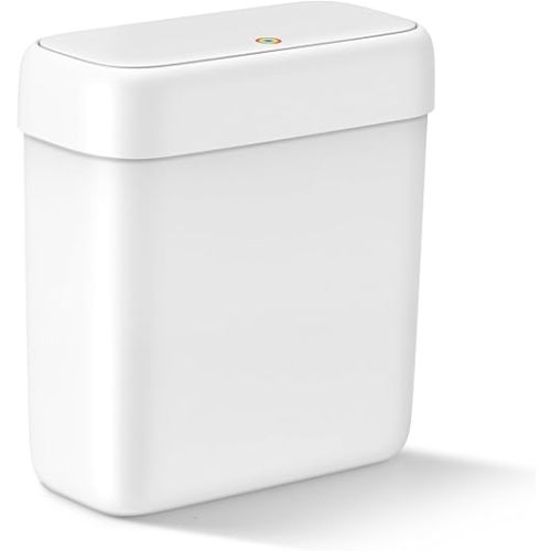 Small Bathroom Trash Can with Lid, 2.6 Gallon Garbage Can with Pop-Up Lid