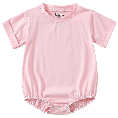 Jimonda Baby Bubble Romper Short Sleeve Bodysuit T-Shirt | 100% Cotton,Solid Color,Baby Summer Clothes,Button T-Shirt Outfits,Funny,Sliky Soft,Ultra Breathable, Gentle on skin,0-24 M