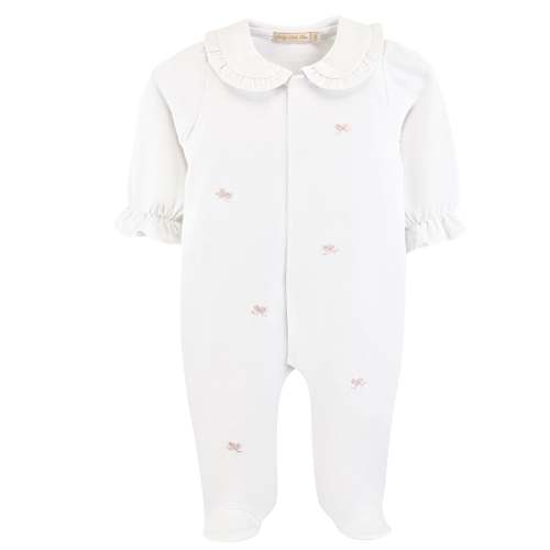 All Over Embroidered Collared Footie, Little Bows