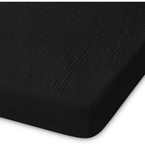 Pro Goleem Muslin Pack n Play Sheets for Boys and Girls, Soft Breathable Cotton Fitted Mini Crib Sheets, Neutral Baby Sheets for Playard Mattress, 1 Pack (Black)