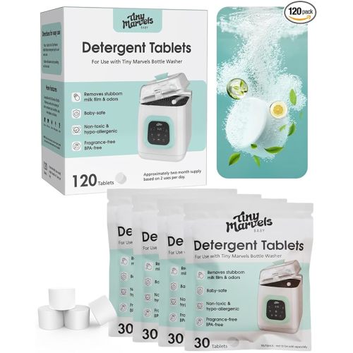 120PCS Bottle Washer Tablets Compatible with Baby Brezza, Momcozy ,Grownsy & All Brands, Detergent Tablets for Bottle Washers, Detergent Cleaning Tablets for Baby Bottles, Deep Cleans Milk Residue