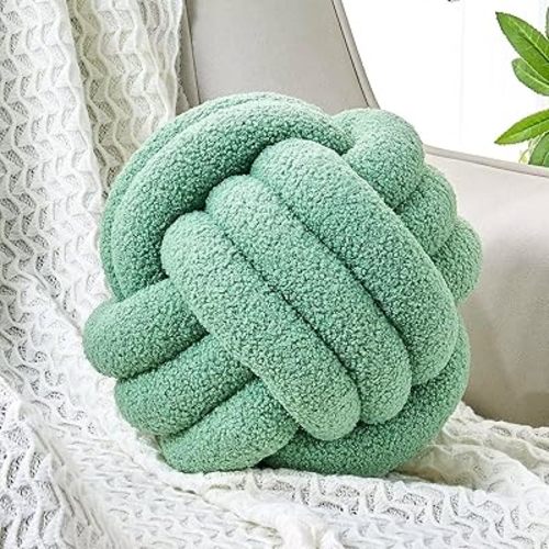 Uvvyui Knot Pillow Ball, Soft Home Decorative Round Throw Pillow, Handmade Knotted Plush Pillow, Round Boucle Pillow Cushion (8.6 Inches Sage Green)