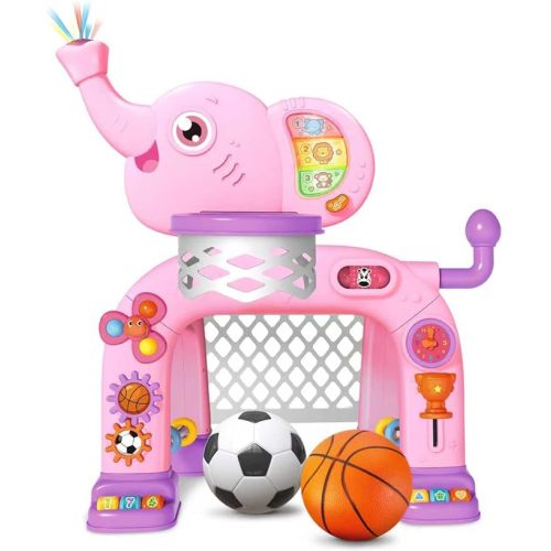 Shemira Toddler Basketball Hoop & Soccer Goal Activity Center Toys with Light & Music,Elephant Toddlers Musical Toys Gift, Baby & Toddlers Christmas Birthday Gift for 1 2 3 Year Old Boys & Girls