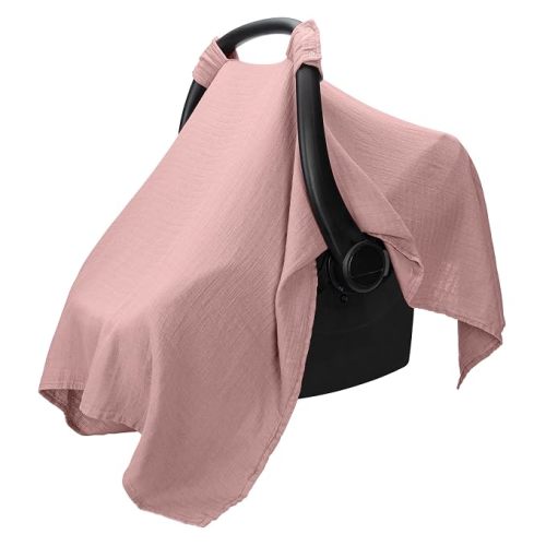 Comfy Cubs Baby Car Seat Cover - Muslin Cotton Baby Seat Cover Mauve