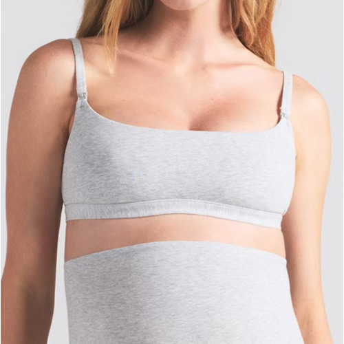 COTTON JERSEY MATERNITY NURSING SCOOP BRALETTE | LIGHT HEATHER GREY