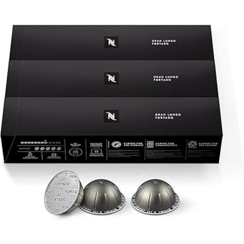 Nespresso Capsules Vertuo, Fortado Gran Lungo Americano, Dark Roast Espresso Coffee, 30 Count Coffee Pods, Brews 5.0oz.