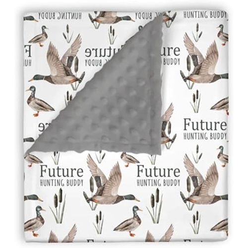 Mink Baby Blanket for Boys Mallard Duck Hunter, Future Hunting Buddy Soft Lightweight Double Layer Dotted Backing Receiving Blankets, Newborn Infant Toddler Nursery Crib Bedding 30 x 40