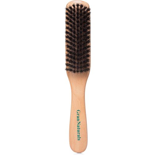GranNaturals Boar Bristle Slick Back Hair Brush - Soft/Medium Smoothing Hairbrush to Style, Polish, & Lay Hair Down Flat to Create a Sleek Frizz Free Hairstyle for Women and Men - Wooden Handle