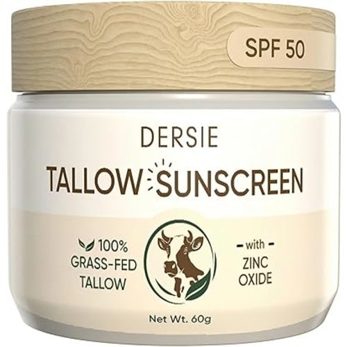 Dersie Tallow Sunscreen SPF 50 – Mineral UV Defense with Non-Nano Zinc Oxide – Face & Body Sun Protection for Adults & Kids – 100% Grass-Fed Beef Tallow for Moisture Retention & Skin Comfort (2.1 oz)