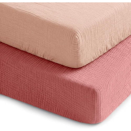 Comfy Cubs 100% Muslin Crib Fitted Sheet 2 Pack - 100% Cotton, Soft & Breathable Crib Sheets for Toddler Mattress - Snug Fit, Secure Elastic with Beautiful Packaging | Wayfair