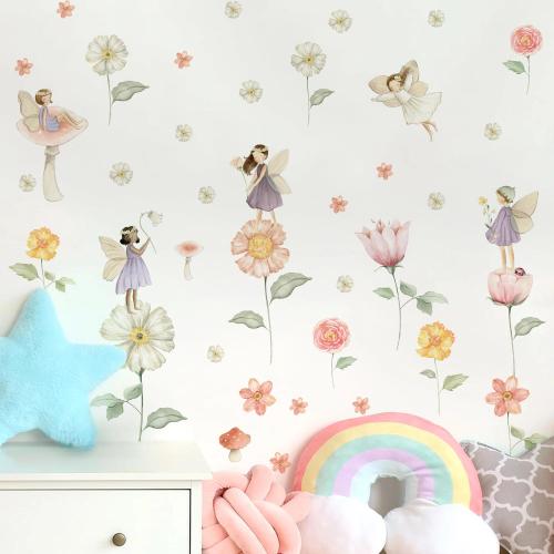 Boho Fairy Garden Wall Sticker – Watercolor Flower Fairies Vinyl Decal for Girls Room, Nursery, Kids Bedroom, Baby Room & Home Decor Gift