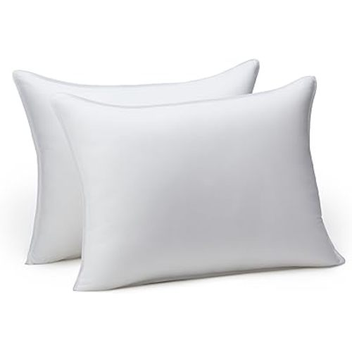 Amazon Basics Down Alternative Pillow for Back Side Sleepers, Medium Density, Standard Size, 26" x 20", 2-Pack, White