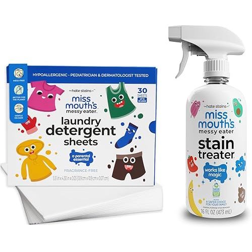 Miss Mouth's Messy Eater Stain Treater Spray - 16oz Stain Remover and Laundry Detergent Sheets - Newborn & Baby Essential