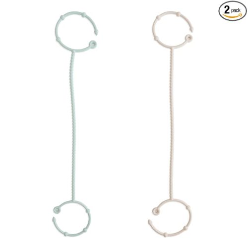 mushie Adjustable Silicone Toy Straps 2-Pack | Baby Accessories Holder for Travel, Stroller, High Chair (Cambridge Blue/Shifting Sand)
