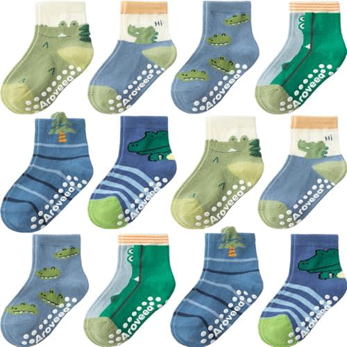 Baby Toddler Socks Grip Non Slip Boys Girls Cotton 12 Pack for Kids Ankle Cute Socks 6M-7Years