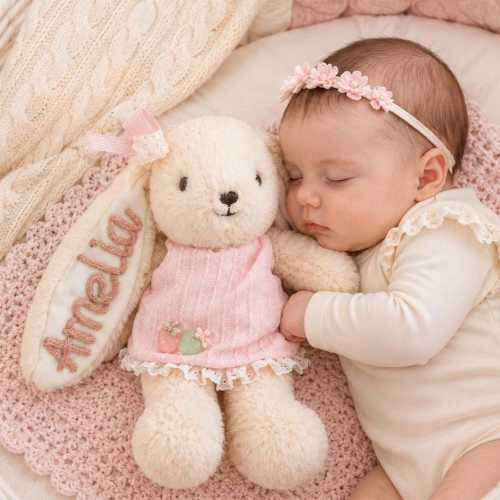 Personalized Bunny Plush Toy, Newborn Keepsake Baby Shower, First Birthday Gift for Baby