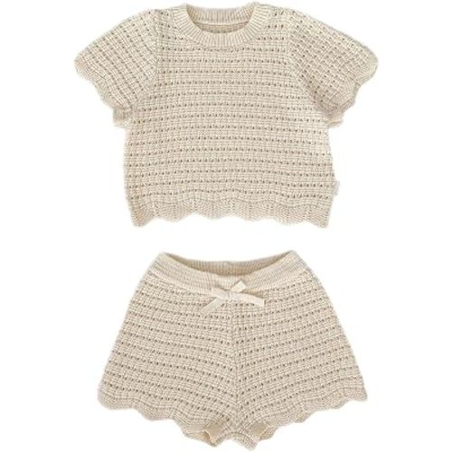 HOOLCHEAN Baby Little Girls Summer Knit 2 Piece Outfit, Toddler Short Sleeve Crochet Top and Shorts Set