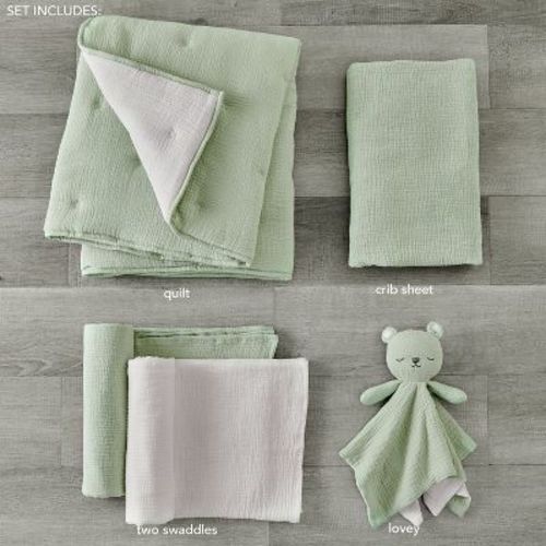 Cloud Muslin Sage/White 5pc Bedding Set - Levtex Baby