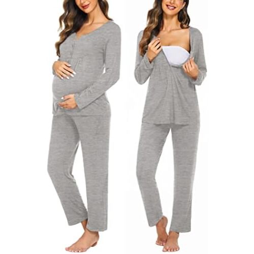 Ekouaer Maternity Nursing Pajama Sets Labor Delivery Pjs Long Sleeve Breastfeeding Pajamas Pregnancy Sleepwear Set
