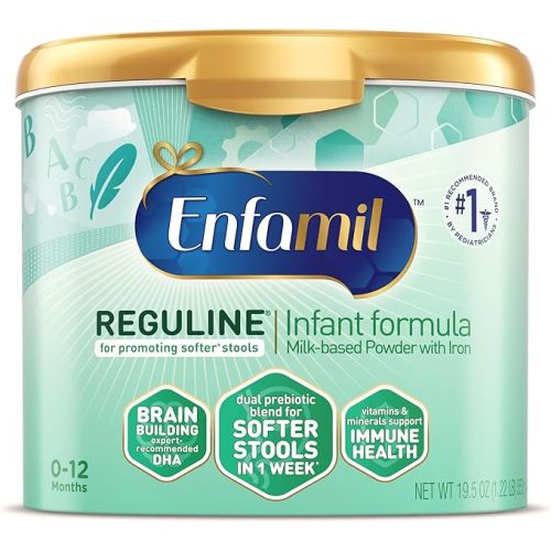 Enfamil Reguline Baby Formula, Designed for Soft, Comfortable Stools, with Omega-3 DHA & Probiotics for Immune Support, Reusable Powder Tub, 19.5 Oz