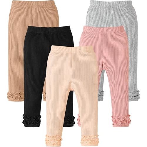 Baby Girl Pants Leggings 5-Pack 0-24 Months Newborn Baby Leggings Toddler Girl Pants 2-3T Bell and Ruffle Bottoms