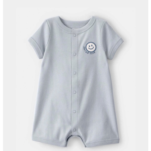 Baby 'Smile Club' Short-Sleeve Romper - Blue | Carter's