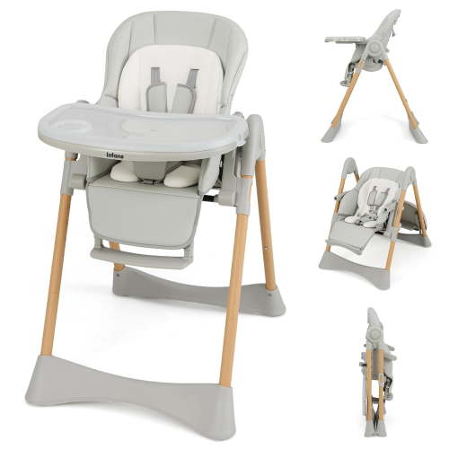 INFANS Baby High Chair, High Chairs for Babies & Toddlers with Adjustable Height Backrest Footrest Removable Tray, Easy to Clean PU Seat Convertible Quick Folding Portable Highchair