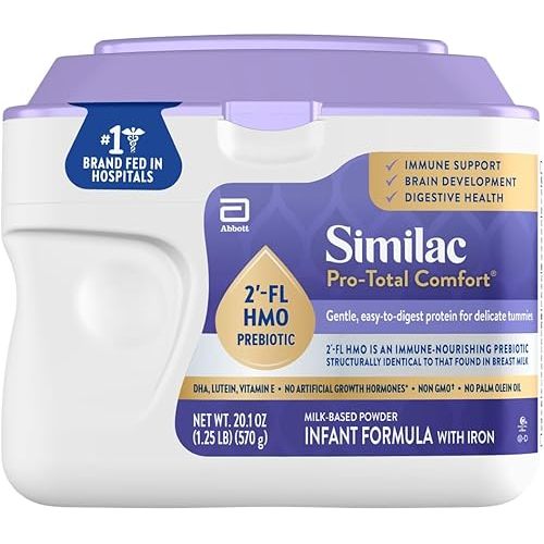 Similac Pro-Total Comfort Infant Formula With Iron, Gentle, Easy-to-Digest Formula, Has 2'-FL HMO for Immune Support, Non-GMO, Baby Formula Powder, 20.1-oz Tub