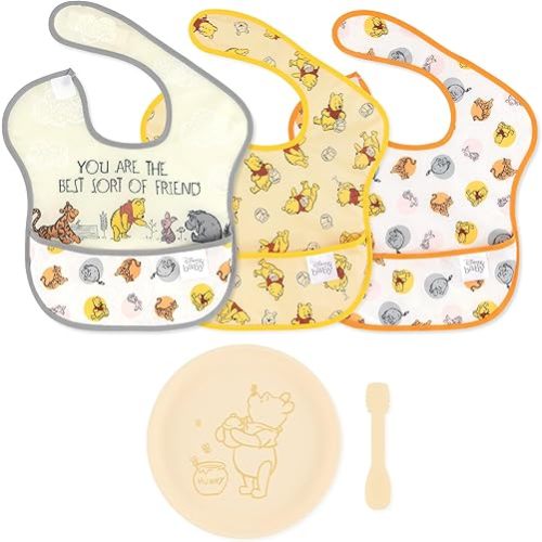 Bumkins Disney Baby & Toddler Bibs, Plate & Spoon Set for Girl or Boy, SuperBibs & Silicone Dish, 6-24 Months