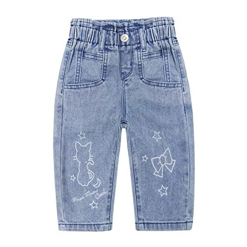 KIDSCOOL SPACE Baby Girls Jeans,Elastic Waist Cat Printed Denim Pants