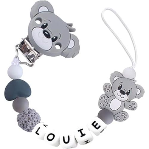 Personalized Pacifier Clip with Name,Custom Bear Pacifier Clips for Newborn Baby Boy Girls