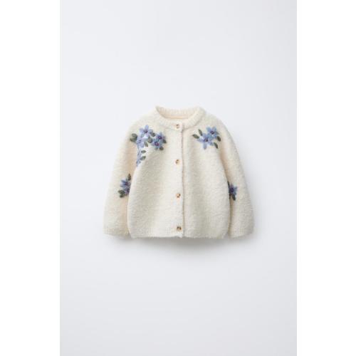 BOUCLÉ FLORAL CARDIGAN - Ecru | ZARA United States