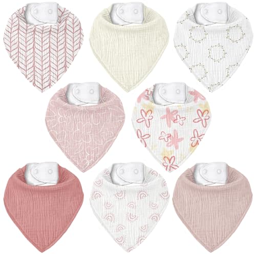 CIVARUA KIDS Muslin Baby Bibs 8 Pack, Baby Bandana Drool Bib for Drooling and Teething, Cotton Soft Absorbent for Girls Boys