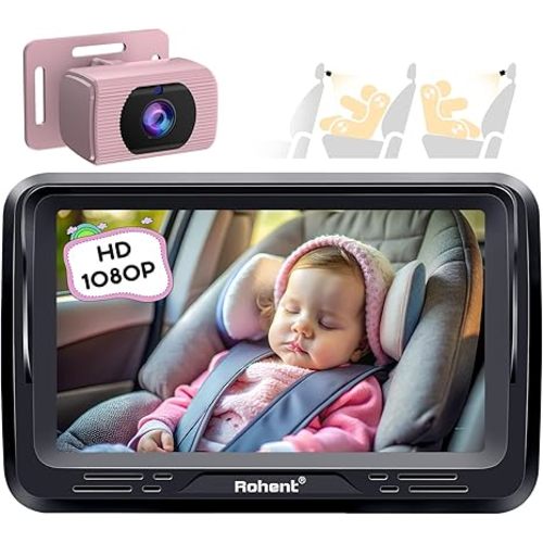 Rohent Baby Car Camera HD 1080P - Rear-Facing Infant Monitor with Night Vision Car Camera for Baby 150° Wide-Angle Lens Anti-Glare Screen Easy Install 360° Adjustable Display