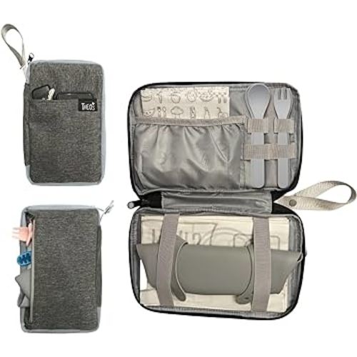 THEO'S Baby Led Weaning Supplies Clutch - Fits Mealtime Essentials and Includes Utensils Loops, Wet-Bag for Baby Wipes or Dirty Items, & Storage for Bibs & Disposable Mats for Under High Chair