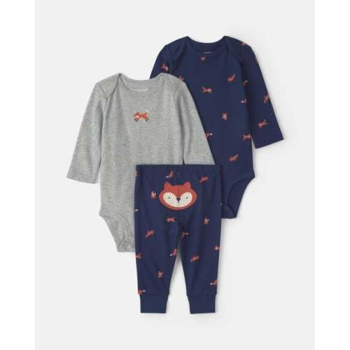 Baby Boy 3-Piece Fox Long-Sleeve Bodysuit & Pant Set - Navy Blue/Grey | Carter's