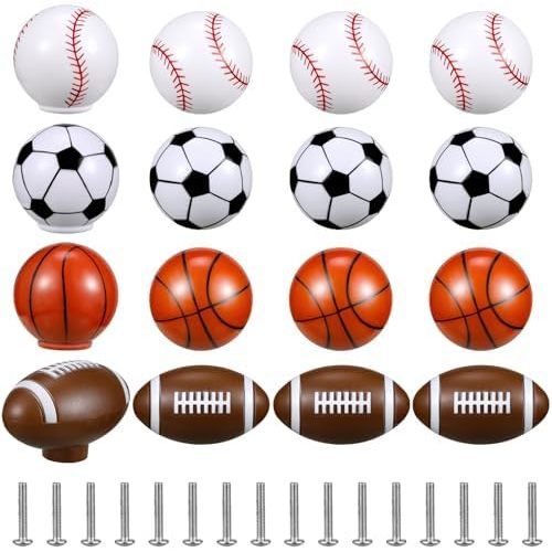 Menkxi 8 Pcs Sports Ball Dresser Knobs for Kids Baseball Basketball Dresser Drawer Knobs for Boys Football Soccer Sports Nursery Hardware Drawer Pulls Handles for Cabinet Party Decor (Classic Style)
