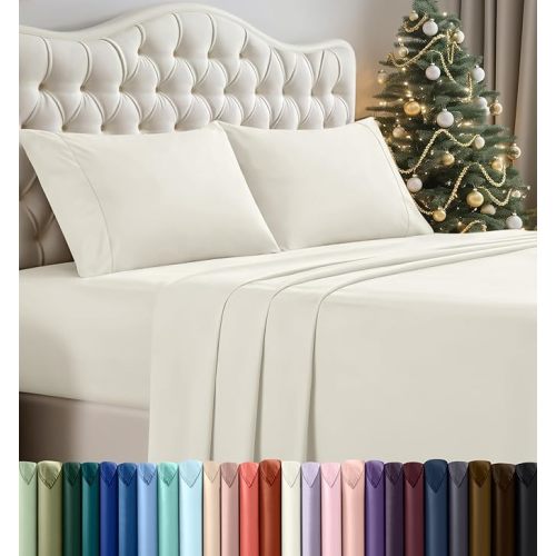 Utopia Bedding Queen Sheet Set – 4 Piece Bed Sheets for Queen Size Bed, Soft and Breathable Microfiber, Includes 1 Fitted Sheet, 1 Flat Sheet and 2 Pillowcases (Ivory)